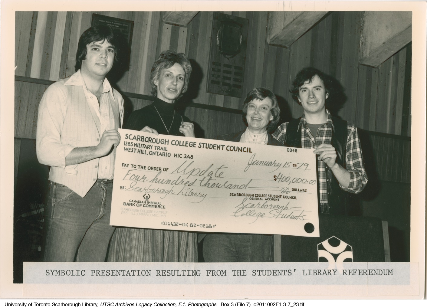 Symbolic presentation resulting from the students' Library Referendum